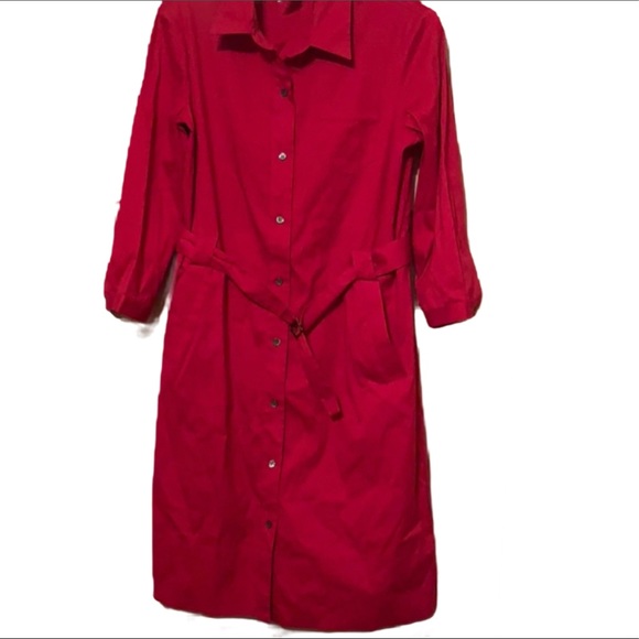 ANTHROPOLOGIE PREMISE BUTTON DOWN SHIRT DRESS BELT RED SZ 2 - Picture 1 of 8